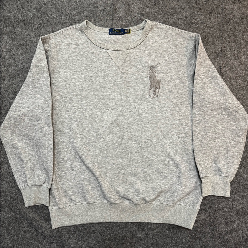 Vintage Polo by Ralph Lauren Gray Men's Crewneck sweatshirt, Size XL, 23x26"